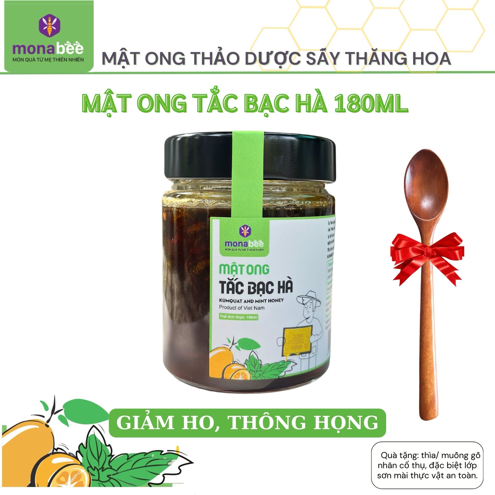 Mật Ong Tắc Bạc Hà Monabee – Món Quà Từ Mẹ Thiên Nhiên – Hũ 180ml