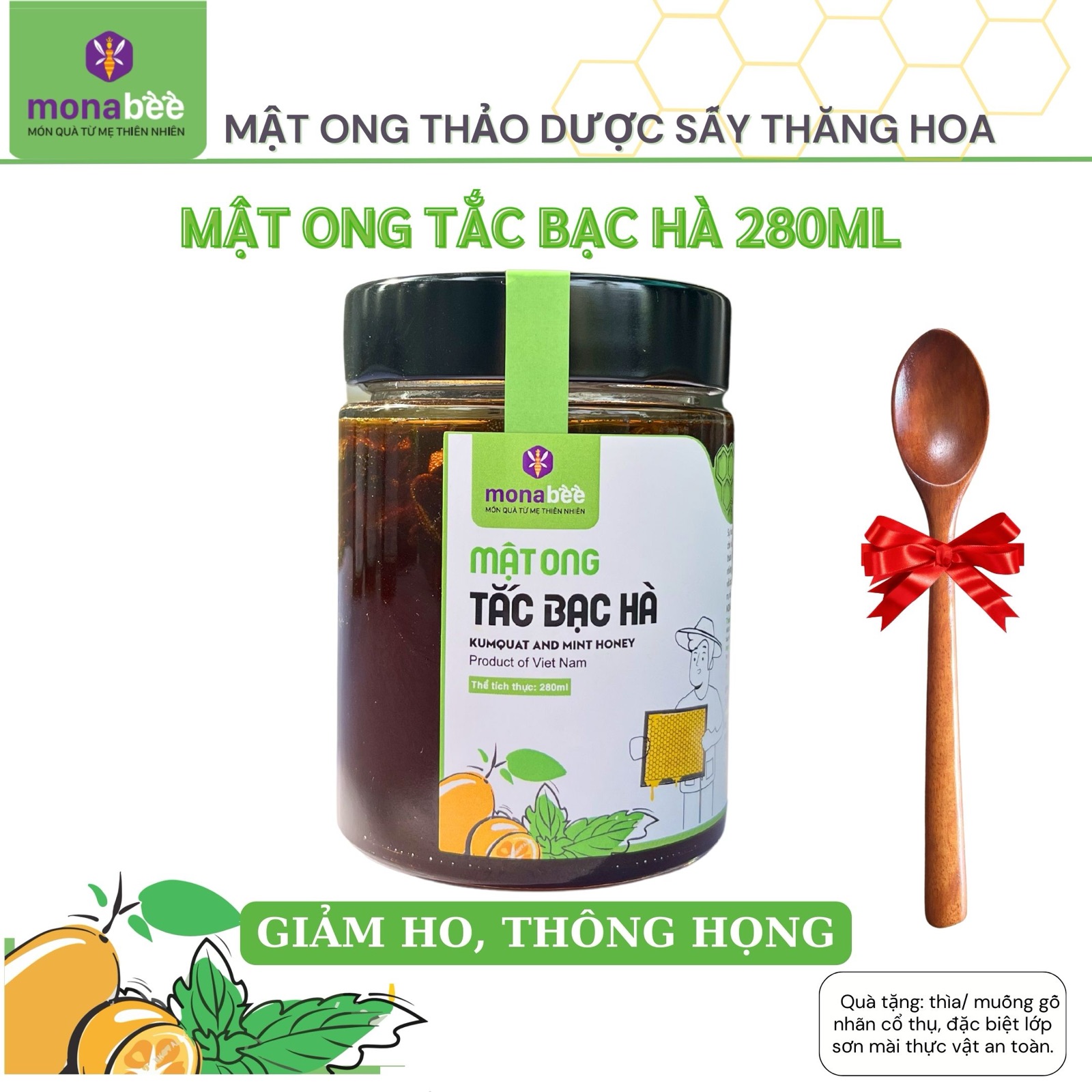 Mật Ong Tắc Bạc Hà Monabee – Món Quà Từ Mẹ Thiên Nhiên – Hũ 280ml