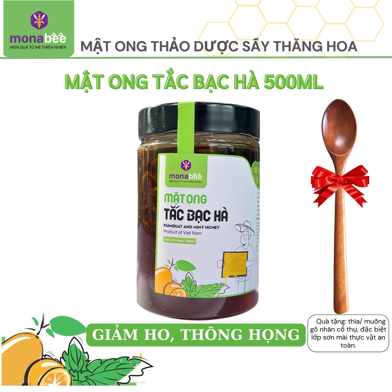 Mật Ong Tắc Bạc Hà Monabee – Món Quà Từ Mẹ Thiên Nhiên – Hũ 500ml